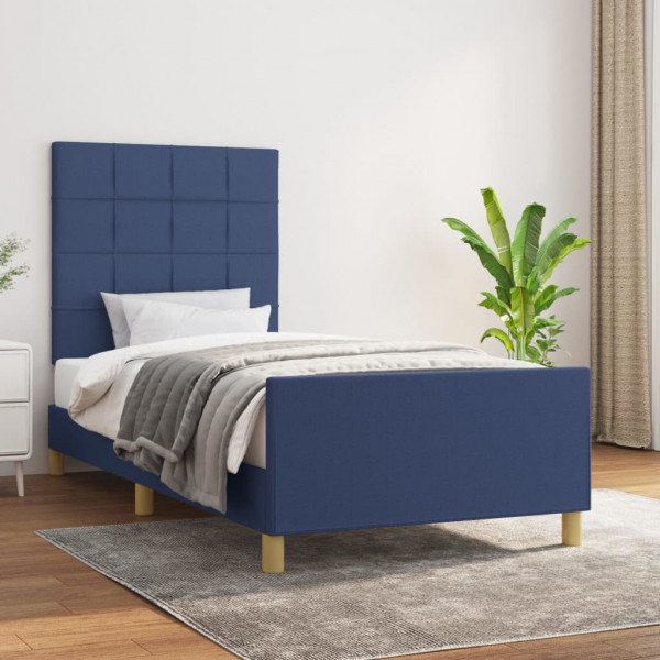 Estructura de cama con cabecero de tela azul 80x200 cm D