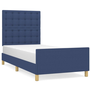 Estrutura de cama c/ cabeceira tecido 80x200 cm azul H