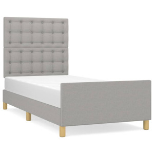 Estrutura de cama c/ cabeceira tecido 90x190 cm cinza-claro H