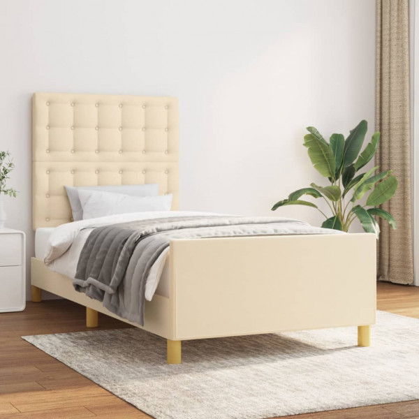 Estructura de cama con cabecero de tela color crema 90x190 cm D