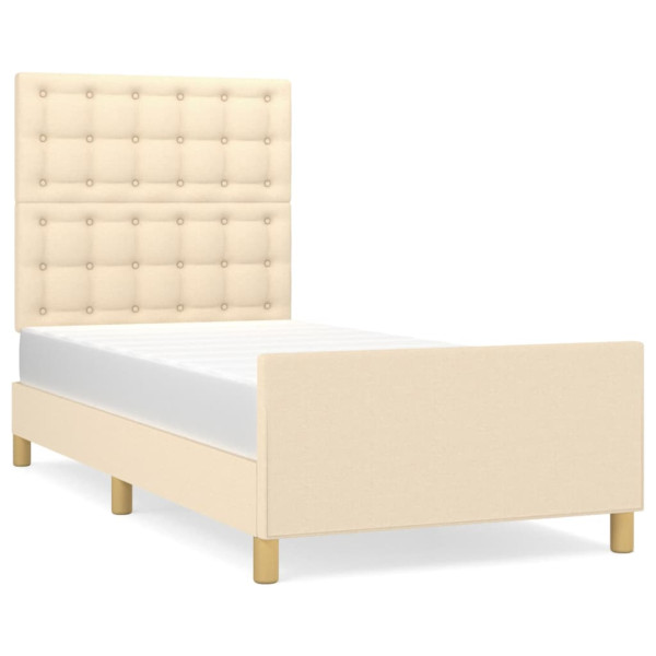 Estrutura de cama c/ cabeceira tecido cor creme 90x190 cm M 2