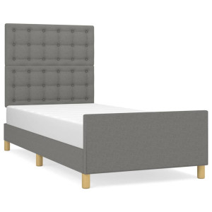 Estrutura de cama c/ cabeceira tecido cinza-escuro 90x200 cm H