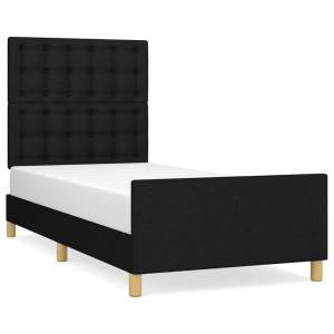 Estrutura de cama c/ cabeceira tecido preto 90x200 cm H