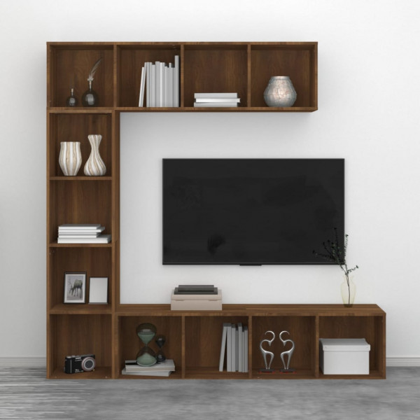 Set de estantería/mueble TV 3 pzas roble marrón 180x30x180 cm M 4