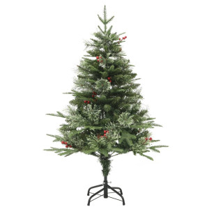 Árbol de Navidad con luces y piñas PVC PE verde 120 cm H