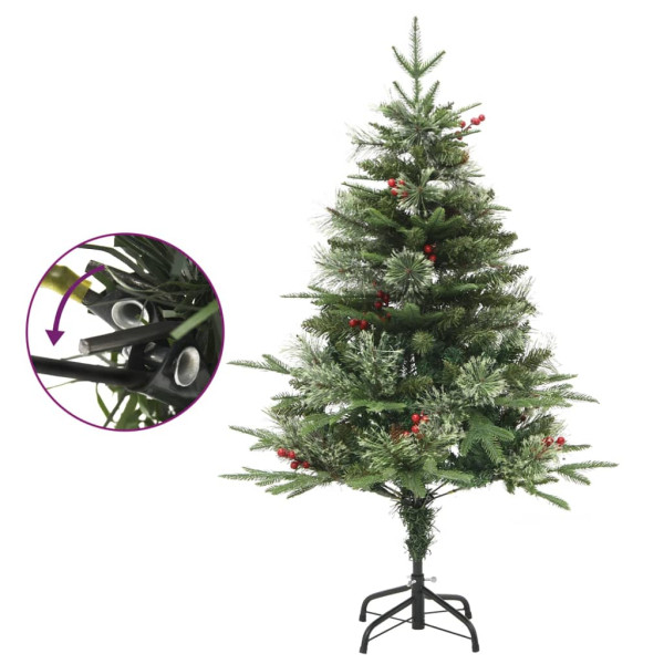 Árbol de Navidad con luces y piñas PVC PE verde 120 cm M 4