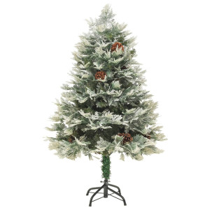 Árbol de Navidad con luces y piñas PVC PE verde 150 cm H