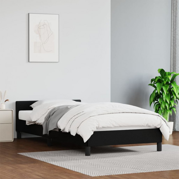 Estructura de cama con cabecero cuero sintético negro 90x200 cm D