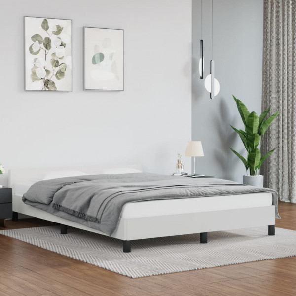 Estructura de cama cabecero cuero sintético blanco 140x190 cm D