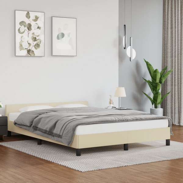 Estructura de cama con cabecero cuero sintético crema 140x190cm D