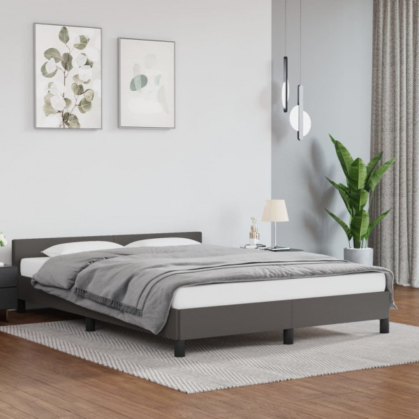 Estructura de cama con cabecero cuero sintético gris 140x190 cm D