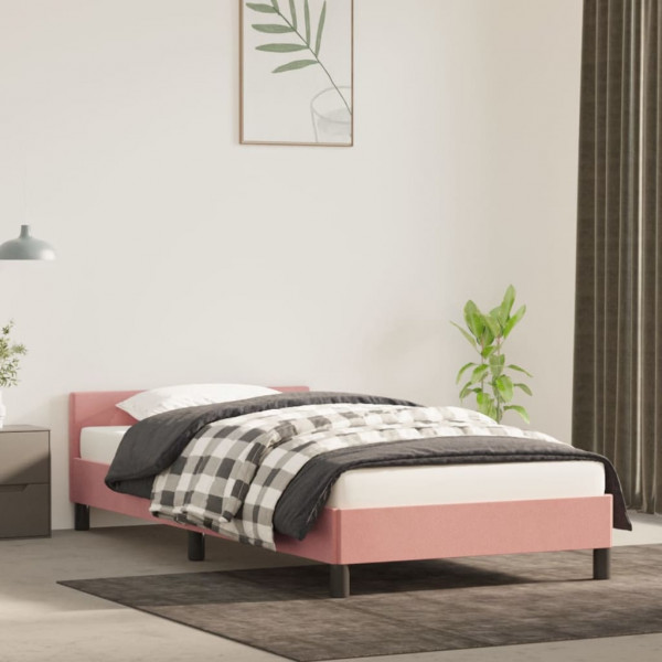 Estructura de cama con cabecero de terciopelo rosa 90x200 cm D