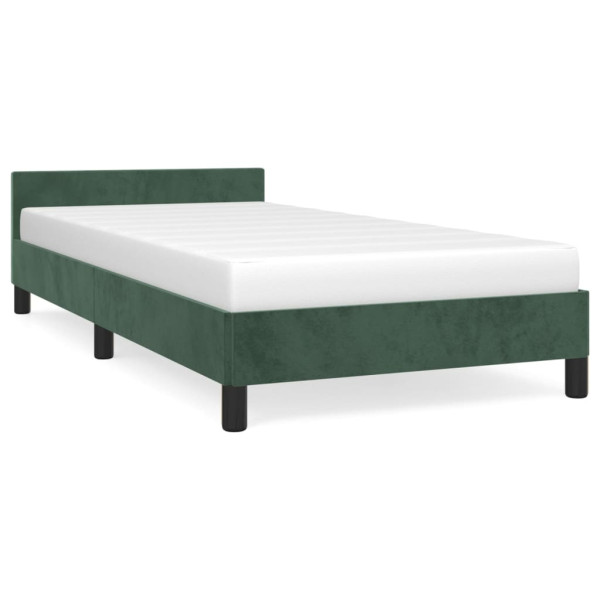 Estrutura de cama sem colchão 100x200 cm veludo verde-escuro M 2