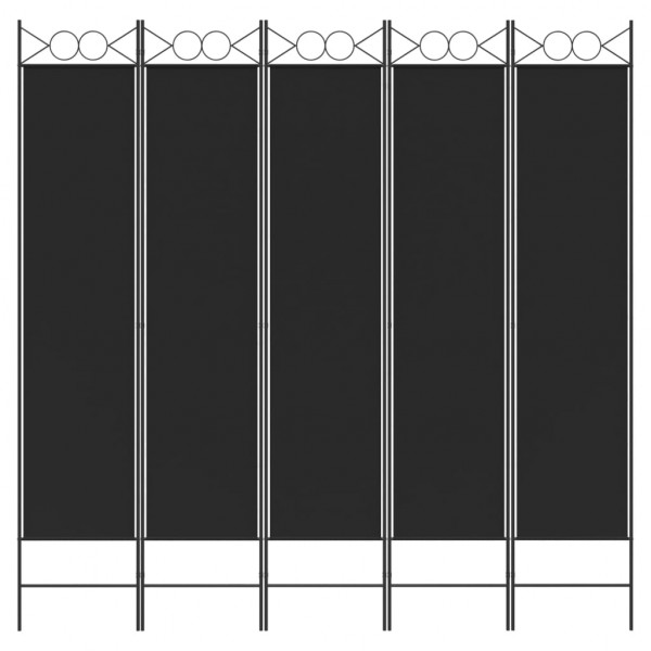 Biombo divisor de 5 paneles de tela negro 200x200 cm M 3