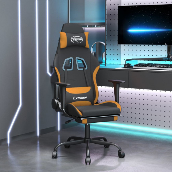 Silla gaming con reposapiés tela negro y naranja D