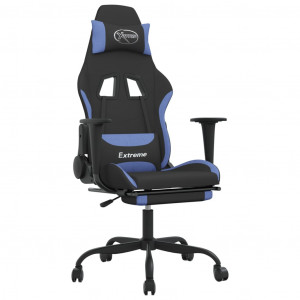 Cadeira gamer com apoio para os pés em tecido preto e azul H