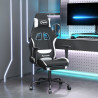 Silla gaming con reposapiés tela negro y blanco 1