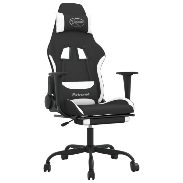 Silla gaming con reposapiés tela negro y blanco M 2