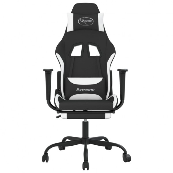 Silla gaming con reposapiés tela negro y blanco M 3