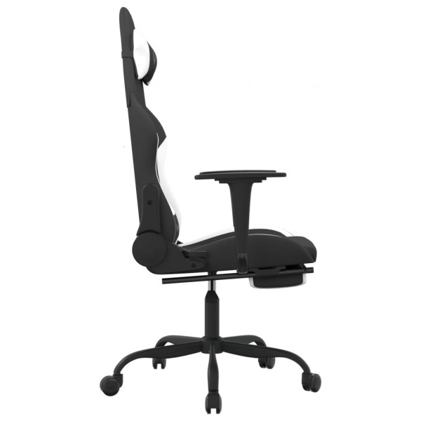 Silla gaming con reposapiés tela negro y blanco M 4