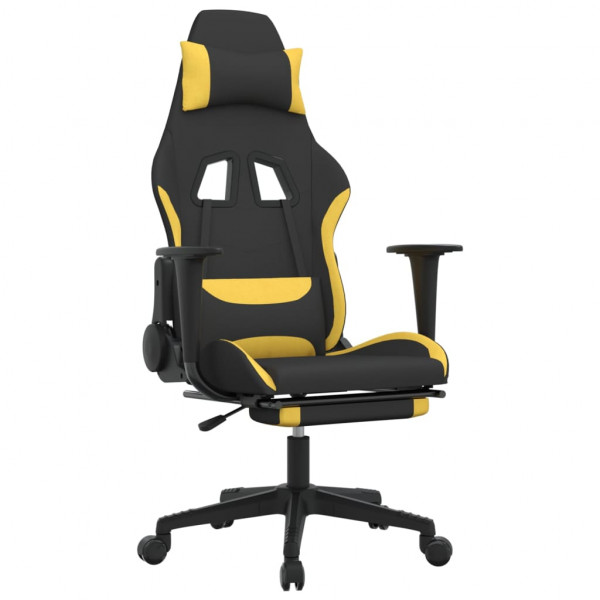 vidaxL Cadeira de gaming com apoio para os pés tecido preto e amarelo M 2