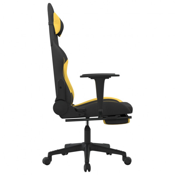 vidaxL Cadeira de gaming com apoio para os pés tecido preto e amarelo M 4