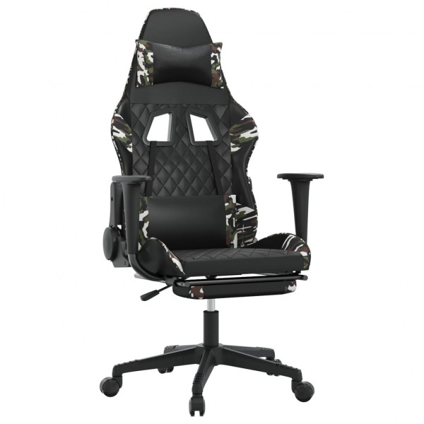 Silla gaming masaje reposapiés cuero sintético negro camuflaje M 2