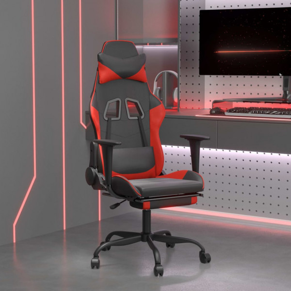 Silla gaming con reposapiés cuero sintético negro rojo D