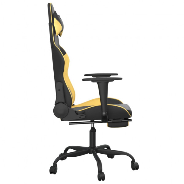Silla gaming con reposapiés cuero sintético negro dorado M 4