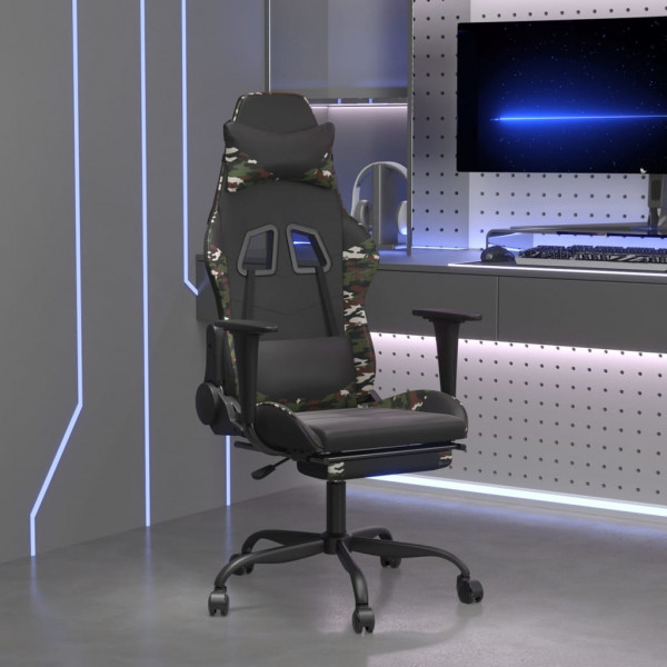 Silla gaming con reposapiés cuero sintético negro camuflaje D
