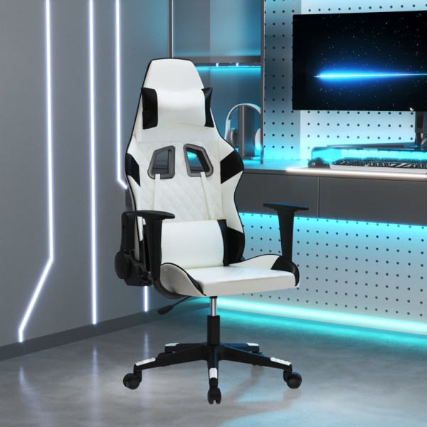 Silla gaming cuero sintético blanco y negro D
