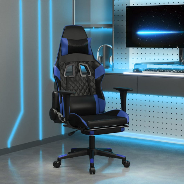 Silla gaming con reposapiés cuero sintético negro azul D