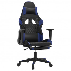 Cadeira gamer com apoio para pés em couro sintético preto azul H