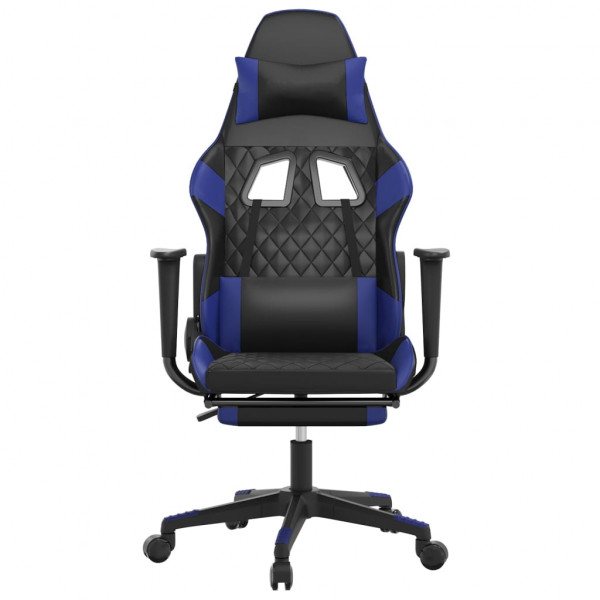 Silla gaming con reposapiés cuero sintético negro azul M 3