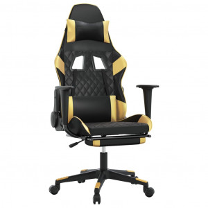 Silla gaming con reposapiés cuero sintético negro dorado H