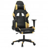 Silla gaming con reposapiés cuero sintético negro dorado 2