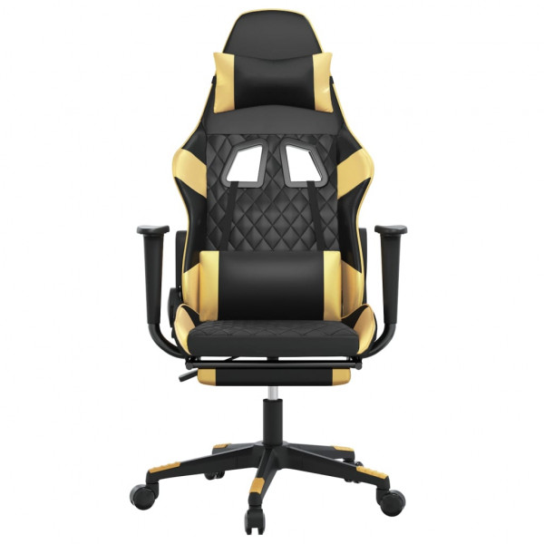 Cadeira gaming c/ apoio pés couro artificial preto e dourado M 3