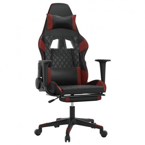 Silla gaming con reposapiés cuero sintético negro rojo tinto M 2