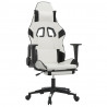 Silla gaming con reposapiés cuero sintético blanco negro 2