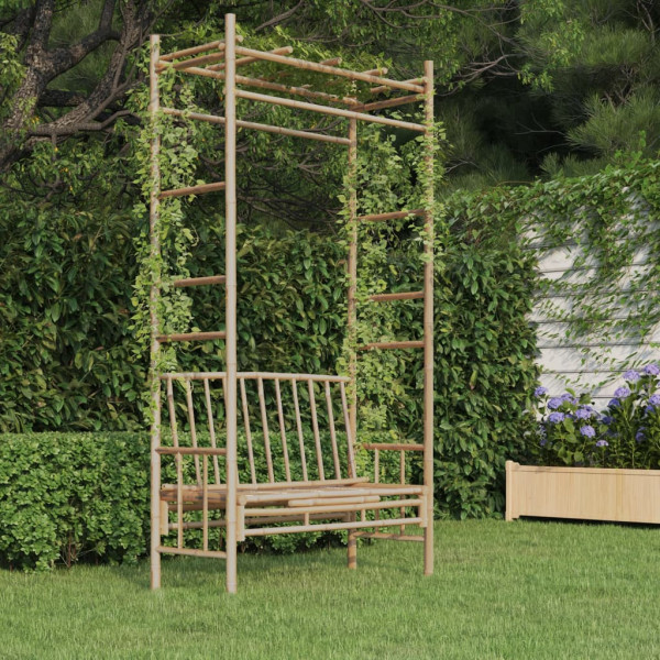 Banco de jardín con pérgola bambú 116 cm D