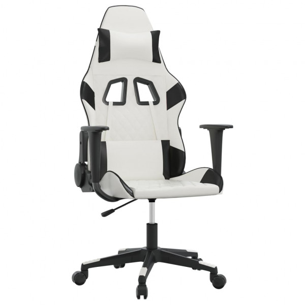 Silla gaming de masaje cuero sintético blanco y negro M 2