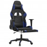 Silla gaming de masaje y reposapiés cuero sintético negro azul 3