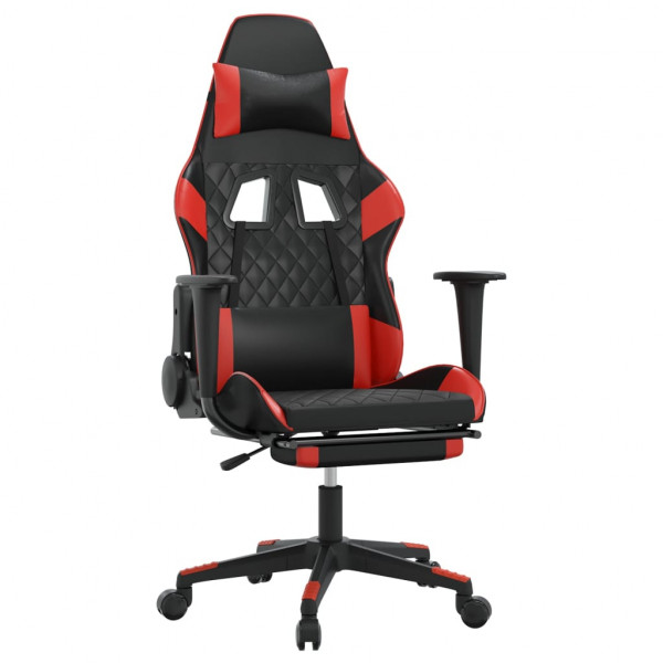 Cadeira gaming massagem + apoio pés couro artif. preto/vermelho M 2