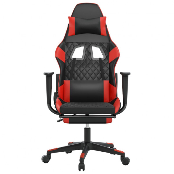 Silla gaming de masaje y reposapiés cuero sintético negro rojo M 4