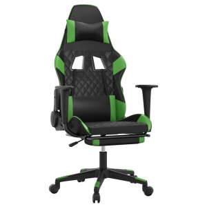 Cadeira gaming massagens c/ apoio pés couro artif. preto/verde H