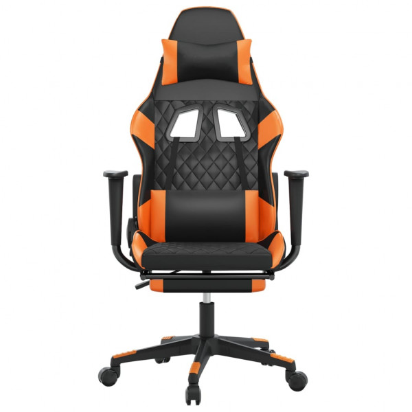 Silla gaming masaje y reposapiés cuero sintético negro naranja M 4