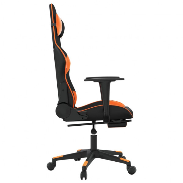 Silla gaming masaje y reposapiés cuero sintético negro naranja M 5