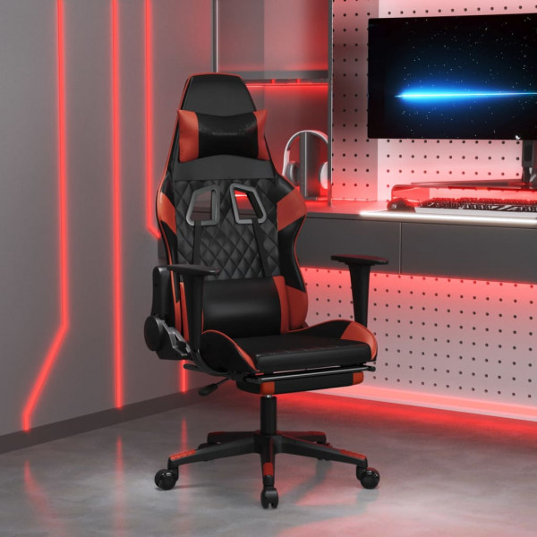 Silla gaming masaje reposapiés cuero sintético negro rojo tinto D