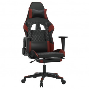 Silla gaming masaje reposapiés cuero sintético negro rojo tinto H