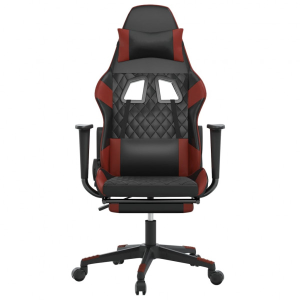 Silla gaming masaje reposapiés cuero sintético negro rojo tinto M 4